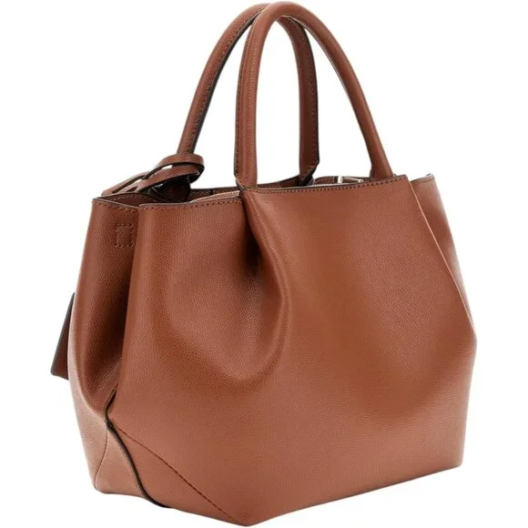 Amorette Girlfriend Satchel Cognac Eco Faux Leather Zipper Bag with Gold Hardwar